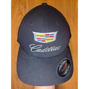 NEW Cadillac Logo Flexfit Black Baseball Cap Hat L-XL
